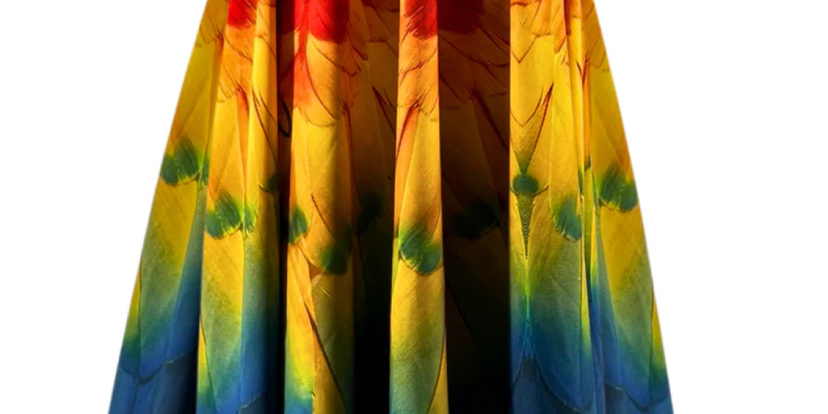 Embrace Tropical Elegance with a Parrot Feather Print Skirt