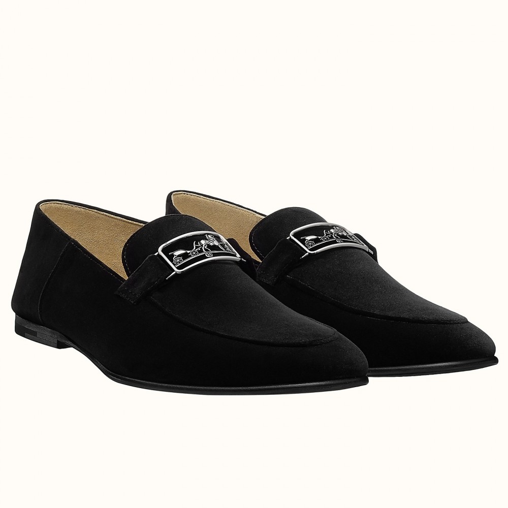 Hermes Men's Tenor Loafers In Black Suede Calfskin HERMESHS5029
